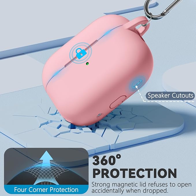 Ljusmicker for AirPod Pro Case Cover with Cleaner Kit,Soft Silicone Protective Case for Apple AirPods Pro 2nd/1st Generation for Women Men,AirPod Pro Case with Magnetic Lid Lock & Keychain-Solid Pink