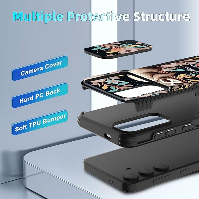 for Galaxy S24 FE Case Built in Slide Camera Lens Cover,Heavy Duty Shockproof Protection Dual Layer Case for Samsung Galaxy S24 FE 5G 6.7" 2024,Cute Baby Sloth On The Tree
