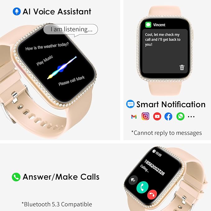 Smart Watch for Women, 1.75" AMOLED Fitness Tracker for Android iOS, Answer/Make Call with Heart Rate Sleep Monitor 130+ Sports Mode, IP68 Waterproof Smartwatch (Orange Band)