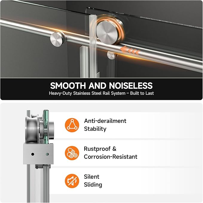 Frameless Shower Door, 44-48" W x 76" H 8mm Single Sliding Shower Door with 5/16" Clear Tempered Glass, Bathroom Glass Door for Walk-in Shower, Brushed Nickel