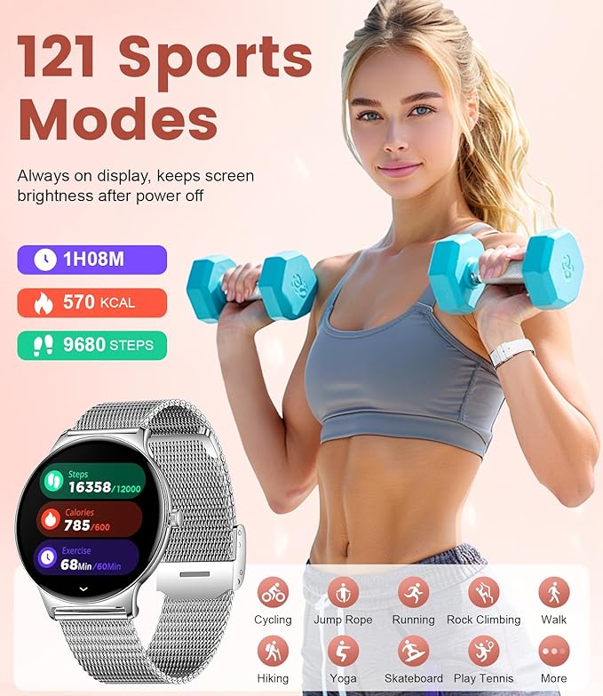 LIGE Fitness Smart Watch (Answer/Make Call), 1.43" AMOLED Waterproof Smart Watches for Women with 120+Sports Modes/Heart Rate Monitor/Sleep Tracker, Watches for Women for Android iOS
