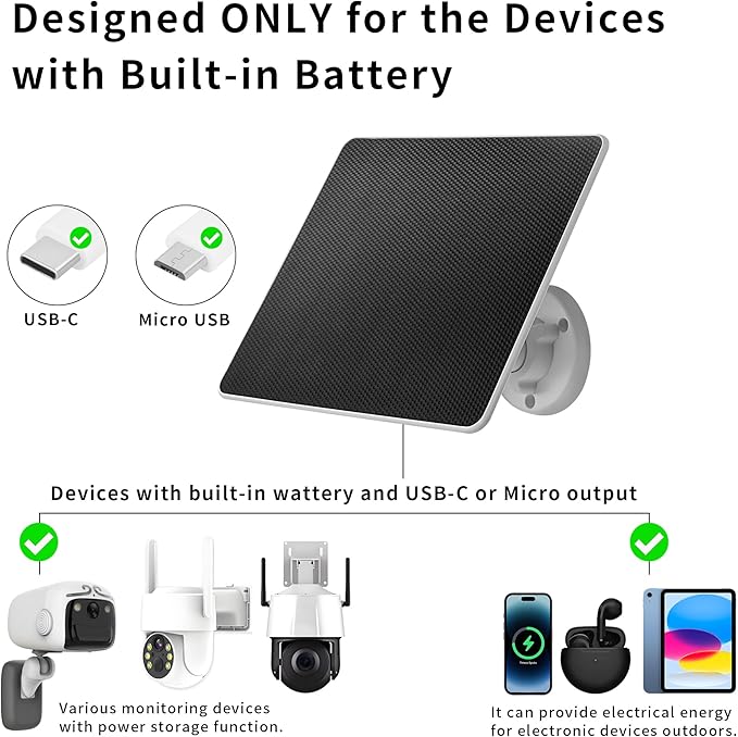 LIYVZ 6W Solar Panel for Security Camera Outdoor USB-C & Micro-USB 3 Pack, IP66 Waterproof, 360° Adjustable Bracket, 10ft Cable, Continuous Solar Power for Rechargeable Battery Cameras