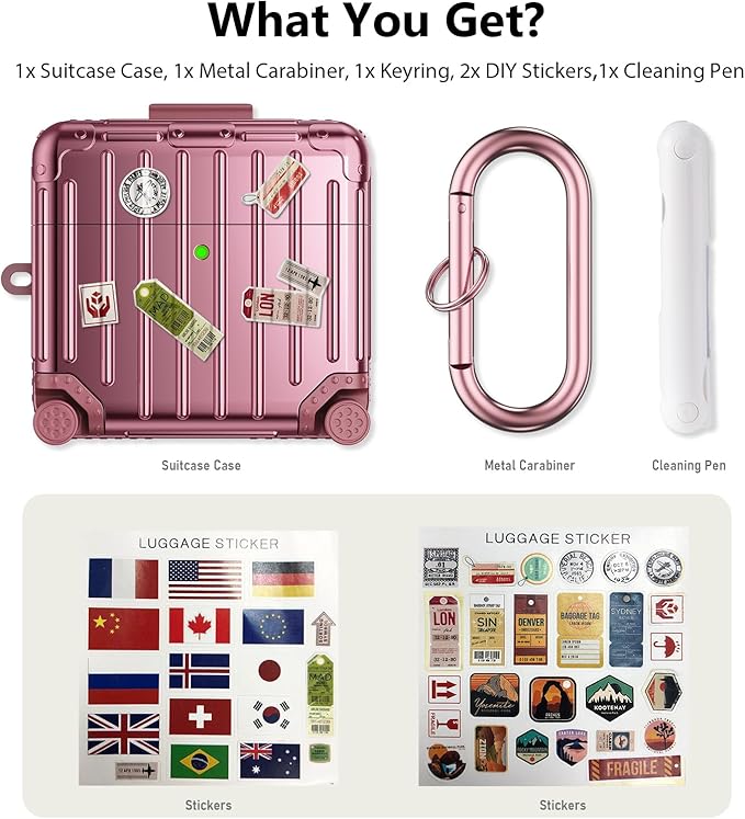 Filoto Compatible with Airpods 4 Case, Cute Fashion Suitcase Design for Airpods 4th Generation Case Cover, Shockproof Protective Hard Case with Keychain/Cleaner Kit(Rose Gold, Airpods 4 Case)