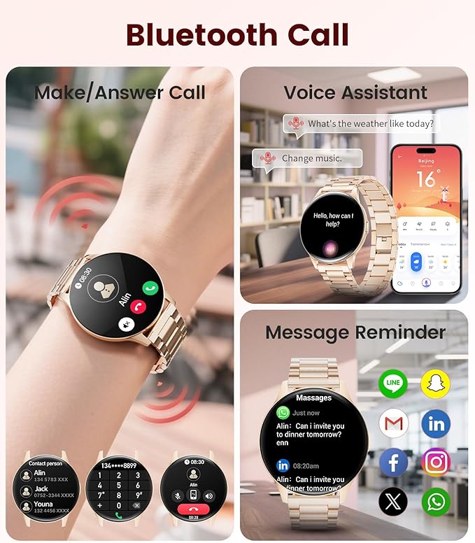 LIGE Smart Watches for Women, Call/Reminders, 1.43" AMOLED Ultra-Thin Activity Trackers with Heart Rate/Sleep/SpO2 Monitor, 100+ Sports Modes Fitness Watch for iOS Android, Rose Gold