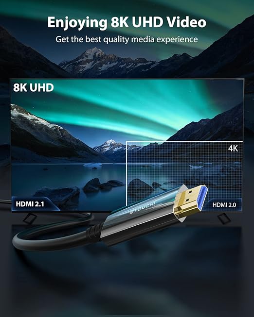 Stouchi 8K HDMI Cable Fiber Optic 50ft, 48Gbps Long Ultra High Speed HDMI® Cable, CL3 Rated in-Wall, 10K 8K60Hz 4K120Hz, Dynamic HDR eARC HDCP 2.2&2.3 Compatible for PS5 Desktop and More
