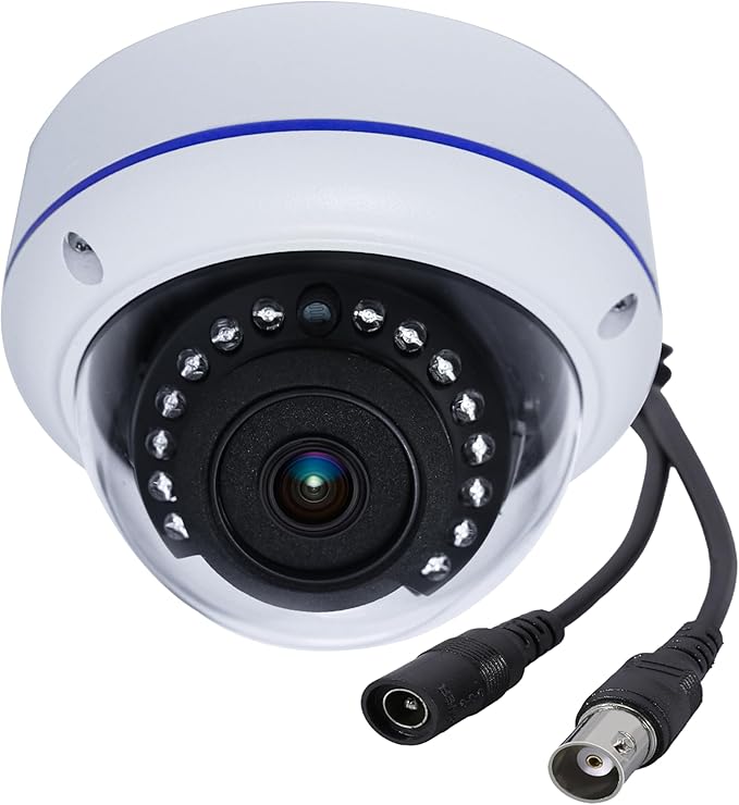 HD 1080P 2MP 180 Degree Surveillance Security Camera Wired Coax Fisheye 1.7mm Lens Super Wide Angle Dome Camera Outdoor 4 in 1 (TVI/AHD/CVI/BNC Real Hybrid Analog CCTV Cameras) IR Night Vision