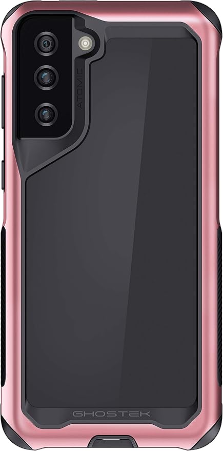 Ghostek ATOMIC slim Designed for Samsung Galaxy S21 Plus Case with Protective Aluminum Metal Bumper and Clear Back Design Heavy Duty Shock-Absorbent Protection for 2021 S 21+ 5G (6.7in) (Phantom Pink)