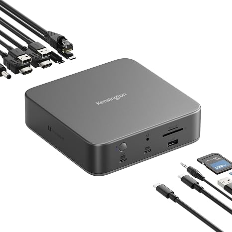 Kensington SD5010T5 Thunderbolt 5 Docking Station with 140W PD, Up to Three 4K 60Hz Displays, 13 Ports, 2 x HDMI, 2 x TB5, SD & Micro SD 4.0 Slots, 2.5Gbps Ethernet (K35231NA)