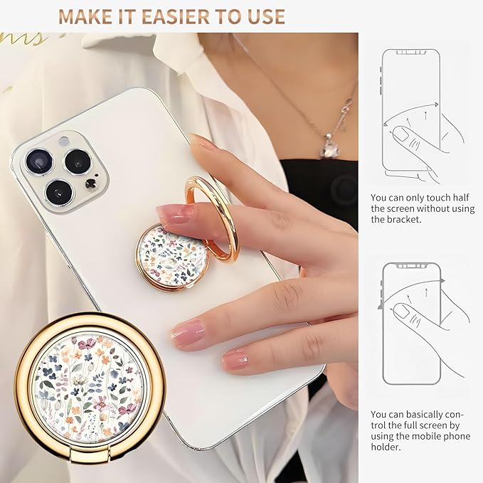 Cell Phone Ring Holder, Cute Metal Phone Grip Stand Finger Ring Kickstand, Flexible 360°Rotation Phone Tablet Case Accessories Compatible with Most Phones Watercolor Boho Flowers