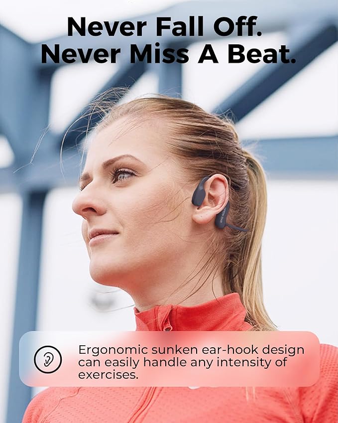 UltraComfort Open-Ear Bone Conduction Headphones - Wireless Bluetooth 5.3 Headsets, IPX5 Waterproof, 8H Playtime, Glasses-Friendly Design for Sports & Daily Use