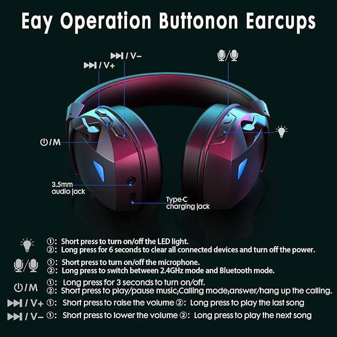 Wireless Gaming Headset for PS5, PS4, PC, Nintendo Switch, 2.4GHz USB Gaming Headphones, Bluetooth 5.3, 50H Battery, Noise Canceling Microphone, ONLY 3.5mm Wired Mode for Xbox Series