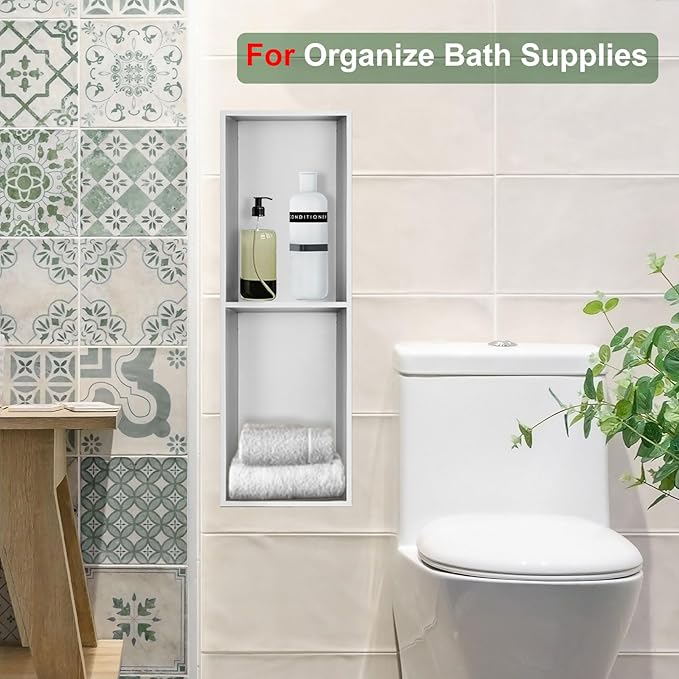 Shower Niche, Stainless Steel Elegant Bathroom Niche, No Tile Needed Recessed Shower Shelf Organizer for Storage
