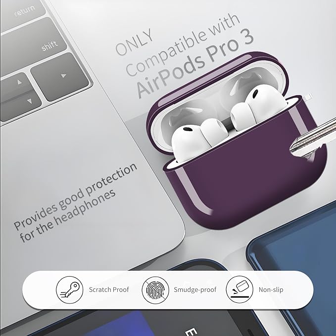 AirPod Pro 3 (2025) Case Cover for Women, Cute Shockproof Protective Case with Gold Round Buckle, Anti-Drop Design Compatible with Apple AirPods Pro 3rd Generation (USB-C Cable) Purple
