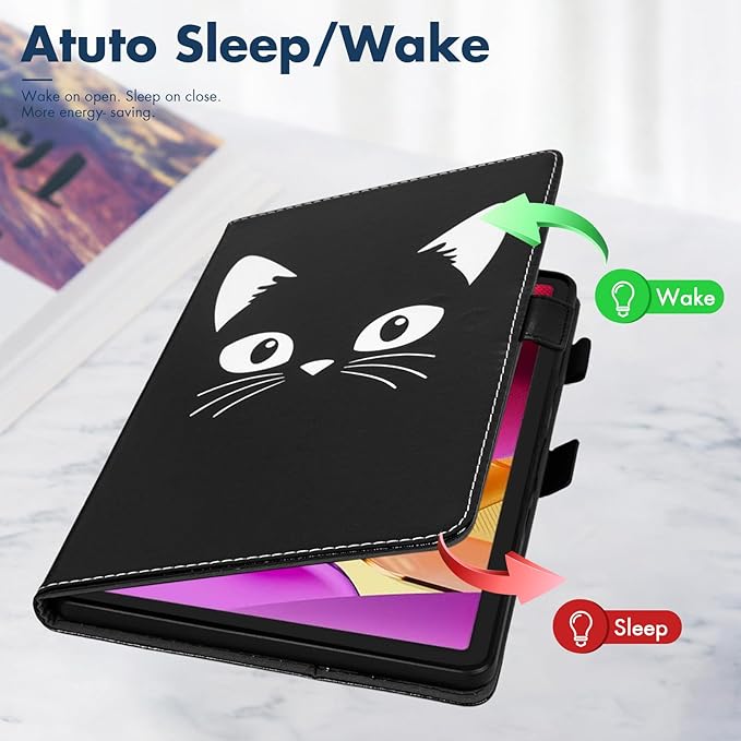 Dteck for Amazon Fire Max 11 Tablet Case 11" (13th Generation) 2023, PU Leather Shell TPU Back Cover Fold Stand Case with Auto Sleep Wake, Adjustable Viewing Angles, Cute Folio Slim Case, Black Cat