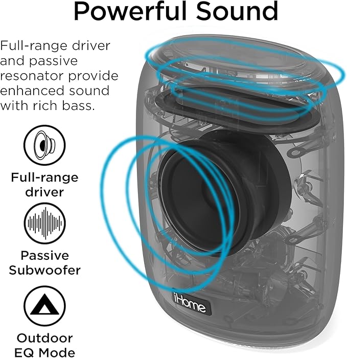 iHome Waterproof Bluetooth Speaker with Long Lasting Rechargeable Battery, Portable Speaker for Indoor and Outdoor Use (iBT700)