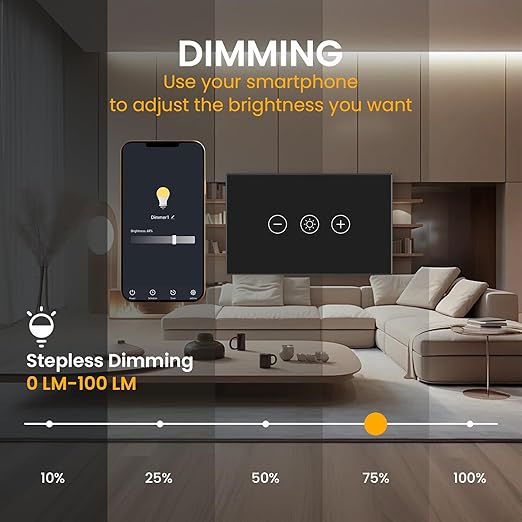 Smart Dimmer Switch Neutral Wire Required, 2.4GHz WiFi Dimmer Light Switch with Remote Voice Control, Tempered Glass Panel, Compatible with Alexa and Google Home, Black WiFi Dimmer