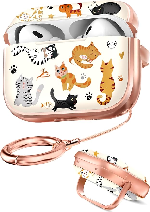 Coralogo for AirPods Pro2/Pro Case with Safety Lock - Cute Cartoon for AirPods Pro1/2 Generation for Women Girls Fashion Stylish Cats Pattern Design Kawaii Girly Girlish Hard Protective Cover