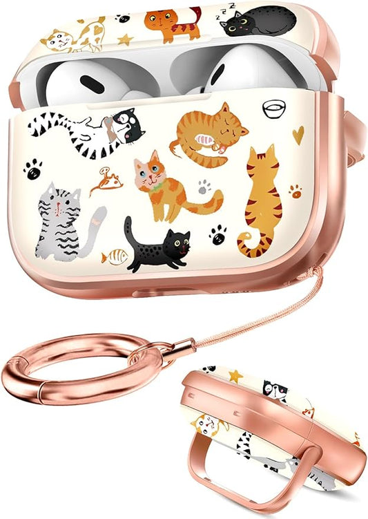 Coralogo for AirPods Pro2/Pro Case with Safety Lock - Cute Cartoon for AirPods Pro1/2 Generation for Women Girls Fashion Stylish Cats Pattern Design Kawaii Girly Girlish Hard Protective Cover