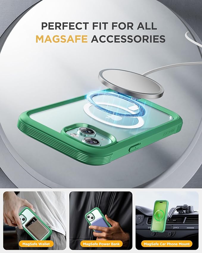 Miracase Magnetic for iPhone 15 Plus Case 6.7'' [Compatible with Magsafe] Full-Body Military Drop Proof 15 Plus Phone Case Cover with Built-in 9H Tempered Glass Screen Protector,Magnetic Green | Magnetic, 6.7'', Full-Body, Military Drop Proof, 15 Plus ...