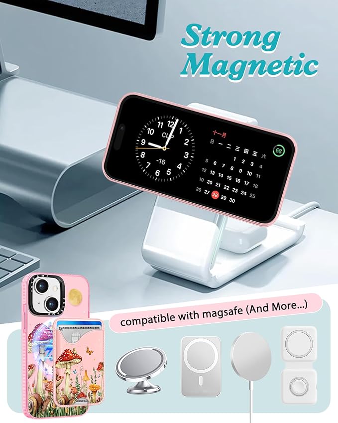 Toycamp for iPhone 15 Plus Case - Compatible with Magsafe Credit Card Holder Wallet Magnetic Cute Women Teen Girls Kawaii Girly Unique Moon Design Phone Cover for Apple 15 Plus 6.7"
