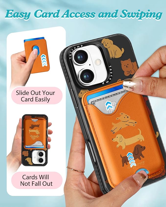 Toycamp for iPhone 16 Plus Case - Compatible with Magsafe Credit Card Holder Wallet Magnetic Cute Women Teen Girls Kawaii Girly Unique Small Dogs Design Phone Cover for Apple 16 Plus 6.7"