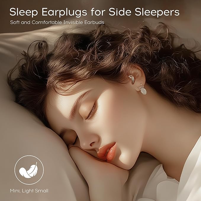 sunvito Sleep Earbuds Bluetooth 6.0, Mini Invisible Silicone Sleep Earbuds for Side Sleepers, Noise Blocking Sleeping Headphones, Hidden Earbuds with LED Display for Small Ears, Sleep & Relax (Beige)