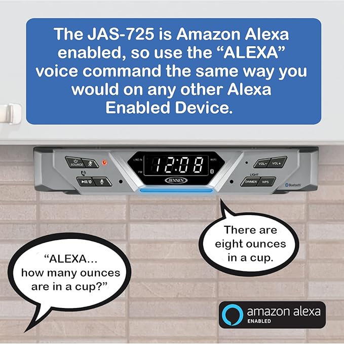 Jensen® Under Cabinet Bluetooth Music System with Alexa Far-Field and Tap to Talk
