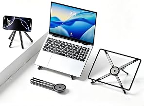 Foldable Laptop Stand, Portable Travel Workstation, Aerospace-Grade Aluminum, Multi-Purpose for Laptop, Tablet and Phone Holder, Stepless Angle Adjustment - Image 1