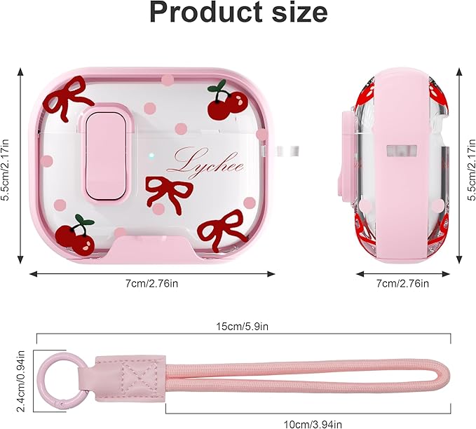 for AirPods Pro 3 Case(2025) with Secure Lock Clip and Phone Stand,Floral Girly Style Protective Cover with Cleaning Kit and Hand Strap for Apple AirPod Pro 3 Generation (Pink Bow)
