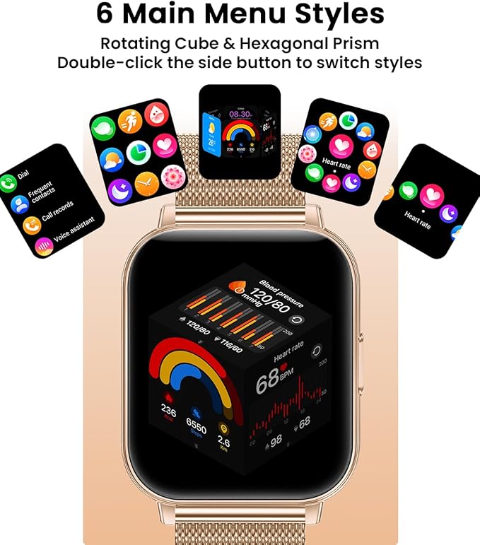 Smart Watch for Women, 1.83" HD Touch Screen Smartwatch, 1000mAh Battery, Bluetooth Calling, Heart Rate, SpO2, Sleep Monitor, 120+ Sports, IP68 Waterproof, 2 Bands Compatible iPhone Android, RoseGold