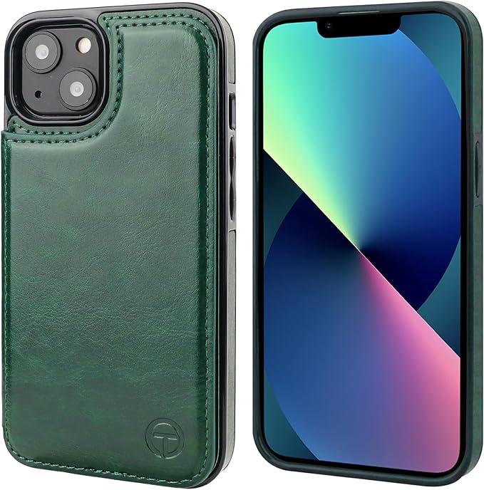 ONETOP Compatible with Magsafe for iPhone 13 Wallet Case with Card Holder, PU Leather Kickstand RFID Blocking Case, Double Magnetic Clasp and Durable Shockproof Cover 6.1 Inch (Green)