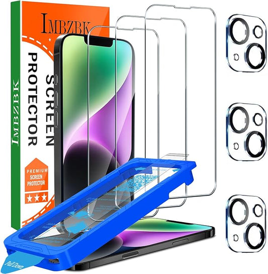 IMBZBK [Auto-Dust Removal] 3 Pack Screen Protector for iPhone 14 [6.1 INCH] Accessories, Case Friendly Film, Military Grade Shatterproof Tempered Glass 3 Camera Lens Protector, Easy Installation