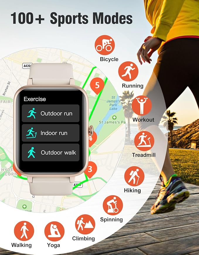 Fitness Tracker Fitness Watches for Women Men (Make/Answer Calls), 1.85" Smart Watch for iPhone/Android Phones, Heart Rate/Sleep Monitor Steps Tracker Watch Pedometer IP68 Waterproof (Starlight)
