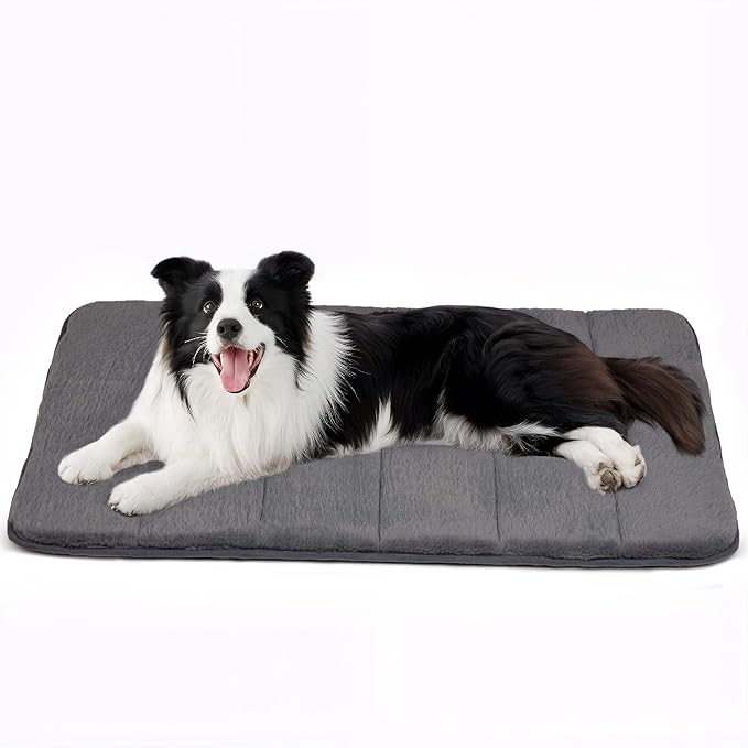 Dog Crate Pad for Large Dogs - 35x23 Orthopedic Dog Bed with Memory Foam, Washable Water-Resistant Soft Pet Mat with Non-Slip Bottom, Grey