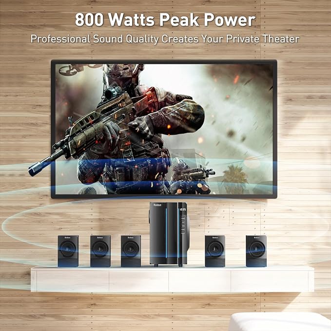 Bobtot Surround Sound Systems Home Theater System - 800 Watts Peak Power 6.5" Subwoofer 5.1/2.1 Wired Stereo Speakers Strong Bass with ARC Optical AUX Bluetooth Input