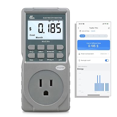 Poniie PN2500 Professional NEMA 5-15 Wi-Fi Wireless Level 1 EV Charger Pass-Through Power Usage Monitor (60-240V, 25Amp)