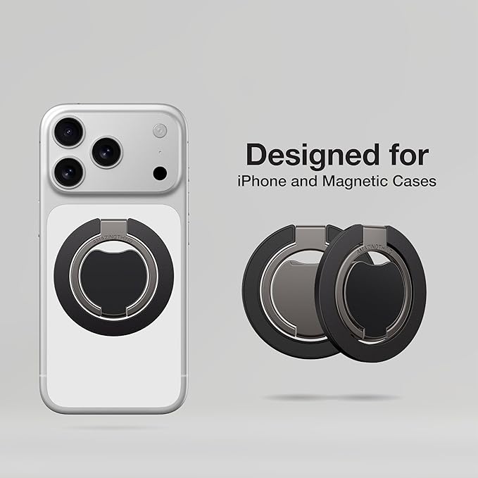 AMAZINGthing [Titan PRO MagFlex Grip Removable Phone Grip & Kickstand, Dual-Magnetic Mount, MagSafe-Compatible for iPhone 17/16/15/14/13/12 and MagSafe Cases Black