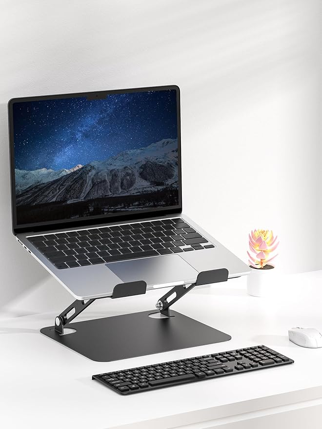 SOUNDANCE Laptop Stand for Desk with Stable Heavy Base, Adjustable Height Multi-Angle, Ergonomic Metal Riser Holder, Foldable Mount Elevator, Compatible with 10 to 15.6 Inches PC Computer, Black