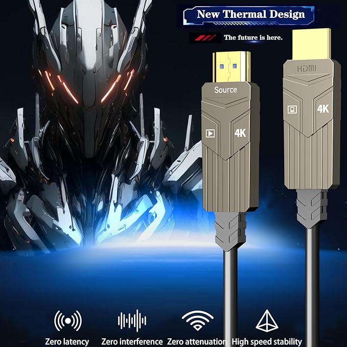 Fiber Optic HDMI Cable 200ft,18Gbps 4K@60Hz(4:4:4) Unidirectional Active 2.0 Cord,Support HDR10 ARC HDCP 2.2 3D CEC Atmos DTS:X, Ultra high Speed Flexible and Slim（60m）