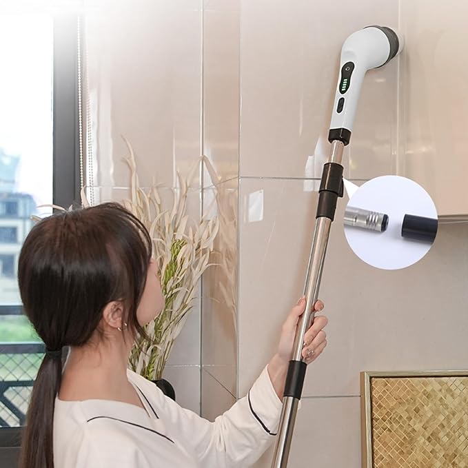 Cordless Electric Spin Scrubber, 360 Rotating Handheld Bathroom Scrubber with 9 Replaceable Cleaning Brush Heads 90Mins Work Time for Cleaning Kitchen,Tile,Tub Floor,Sink,Window,Stove(White)