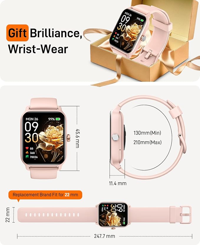 Smart Watch with Bluetooth Calls Heart Rate SpO2 Monitor and 120 Sport Modes for Women