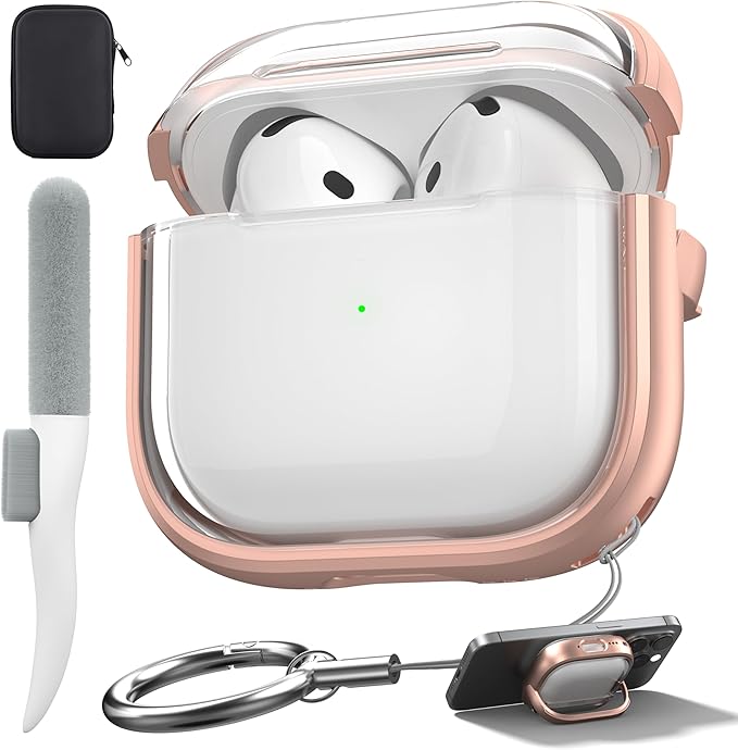 Valkit Compatible Airpods 4 Case Cover, Soft TPU Airpods 4th Generation Case with Cleaner Kit, Shockproof Protective Cases with Keychain for Apple AirPod 4 Gen Cases for Women Men(Clear Rosegold)