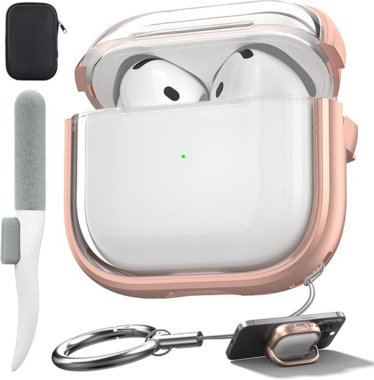 Valkit Compatible Airpods 4 Case Cover, Soft TPU Airpods 4th Generation Case with Cleaner Kit, Shockproof Protective Cases with Keychain for Apple AirPod 4 Gen Cases for Women Men(Clear Rosegold)