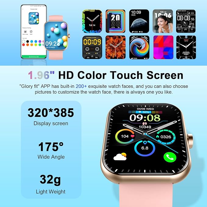 Smart Watch for Women(Answer/Make Call), 1.96" HD Smartwatch 2025 New Fitness Watch with 110+ Sport Modes/Heart Rate/Sleep Monitor/Pedometer, IP68 Waterproof Fitness Activity Tracker for Android iOS