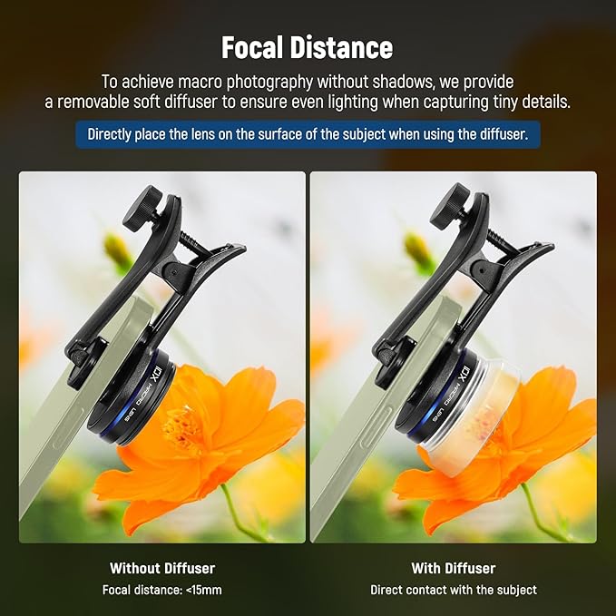 NEEWER 10X Macro Lens with 17mm Thread Clip and Detachable Diffuser Hood, Also for 17mm Threaded Phone Cage/Case/Clamp/Backplate, LS-28 PRO