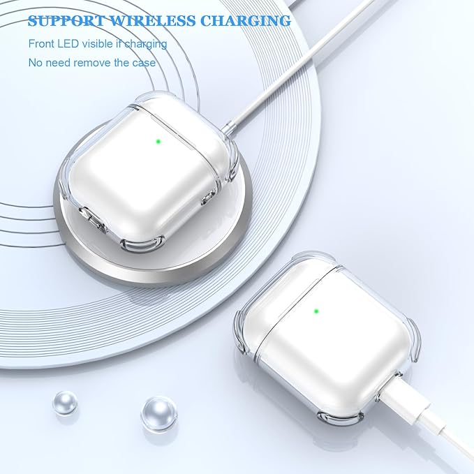 for Airpods 2nd Generation Case Cover, Clear Soft TPU Transparent Four Corner Military Grade Shockproof Protective Case with Cleaning Kit for Airpods 2 Gen Charging case 2019, Clear White