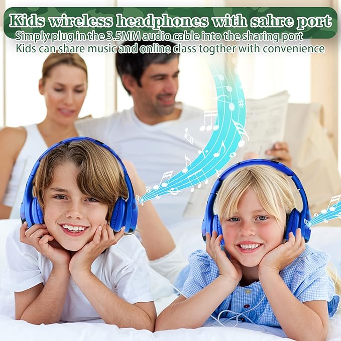 Toddler Headphones Wireless,Kids camo Bluetooth Headphones, 5 Button Easy Use, 93db Foldable with Built-in Mic for Cell Phones TV Tablet Network Boys Girls (bs690 Blue Camo)