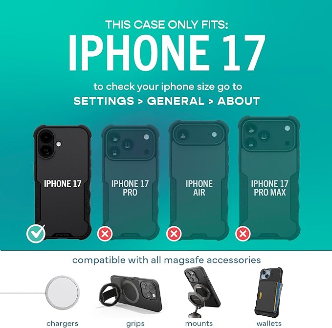 Smartish® iPhone 17 MagSafe Case + Screen Protector - Magnetic Protective Case - Heavy Duty Armor Cover + 2-Pack Tempered Glass Screen Protectors for Apple iPhone 17 - Black Tie Affair