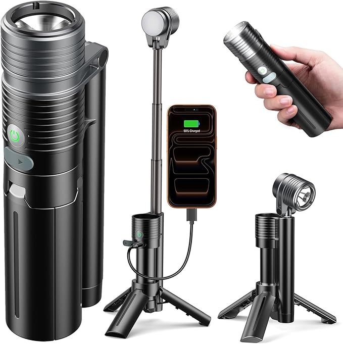 AsFrost Flashlight Camping Light 2in-1, 180°Flip Double Lamp 8-Mode Rechargeable LED Bright Flash Light Camp Lantern Reading Light Waterproof 4500mAh for Outdoor Home Emergency, Gift for Men Women