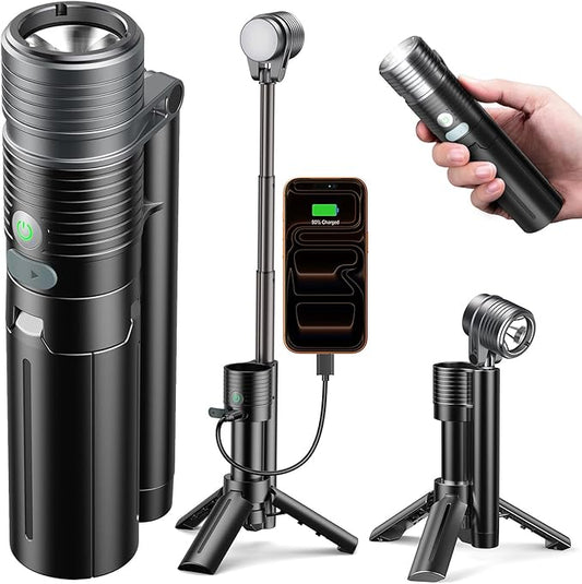 AsFrost Flashlight Camping Light 2in-1, 180°Flip Double Lamp 8-Mode Rechargeable LED Bright Flash Light Camp Lantern Reading Light Waterproof 4500mAh for Outdoor Home Emergency, Gift for Men Women